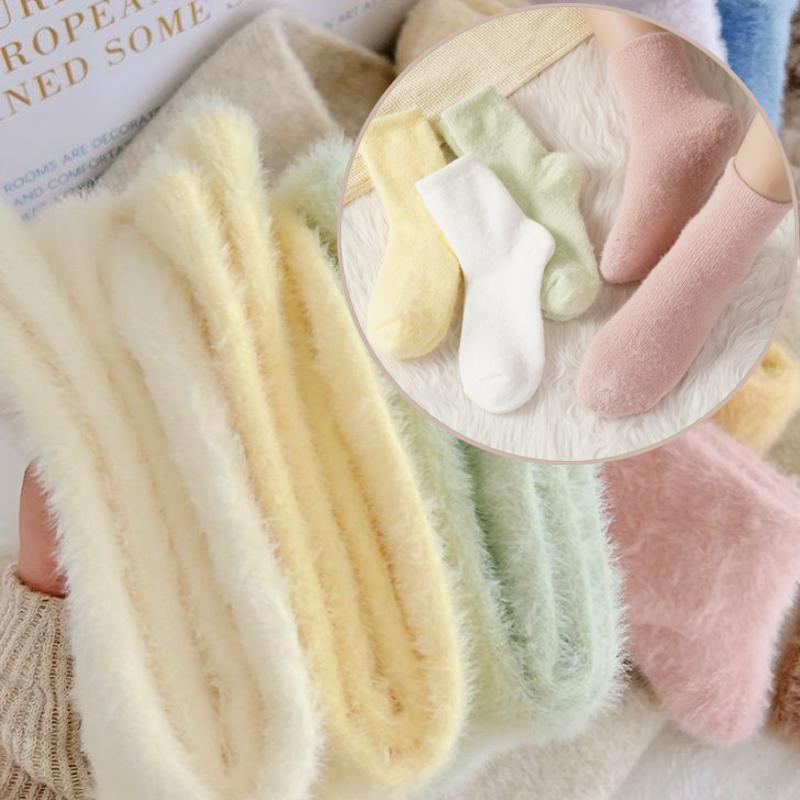 Autumn and Winter Solid Color Mink Velvet Mid-tube Socks Plus Velvet Thick Warm Plush Socks