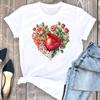 (Asian Size) Tee Love Heart Flower Trend Sweet Top Woman Female Short Sleeve Clothing Print Fashion Graphic T-shirts Women T Shirt