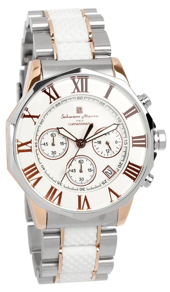 Watch Chronograph Water Resistant To 10 ATM Business Formal Italian Brand Limited Model SM15104 X Pink [Salvatore Mara] Men's (White Gold) [Item]
