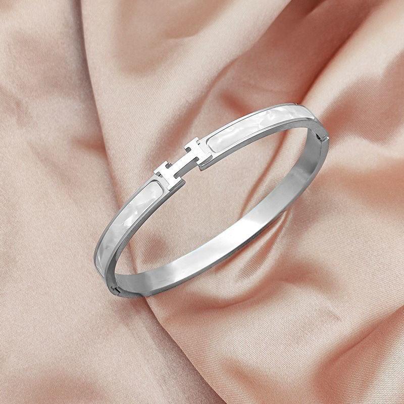 High-End Women's Silver Titanium Steel Zircon Bangle Bracelet