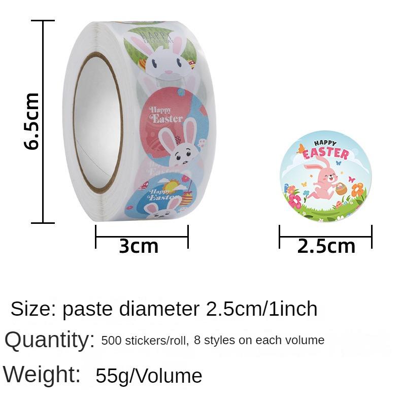 Easter Stickers Rabbit Egg Shaped Stickers 500 Round Copperplate Paper Roll Labels