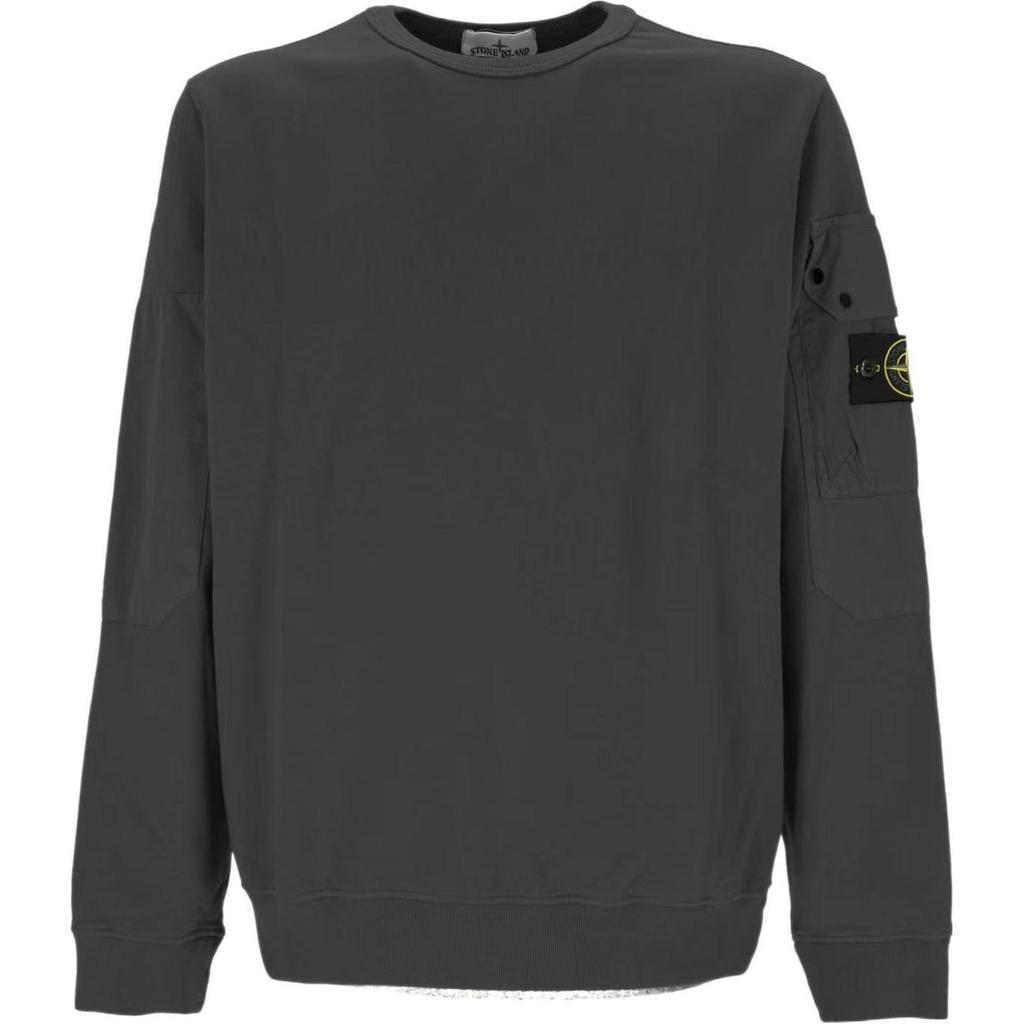 STONE ISLAND FW24 Logo Arm Pocket Brushed Cotton Crewneck Fleece Sweatshirt Unisex Sweatshirt Lead-Gray 811563920-V0062