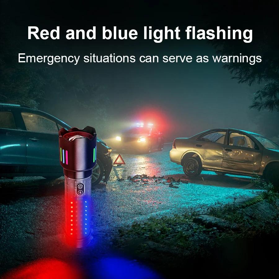 High Power LED Flashlight Fluorescent Torch Rechargeable Powerful Long Range Flashlight Built-in 3000mah Battery With COB Light