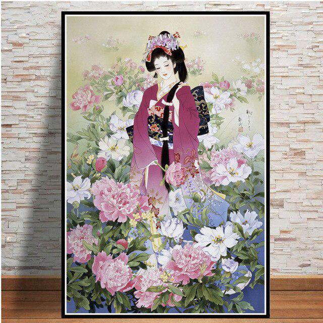 Japanese Geisha Women Painting Anime Posters Printing Wall Art Oil Painting Murals Living Room Home Wall Decoration Pictures