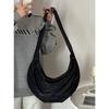 Japanese Trend Wide Shoulder Strap Dumpling Bag Crossbody Bag Men's Oxford Cloth Single Shoulder Large Capacity Canvas Bag Women's Black Big Bag