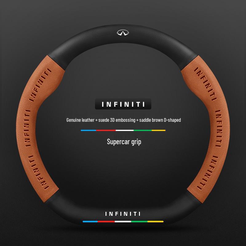 Чехол на руль для специального автомобиля Infiniti - Натуральная кожа, Замша, Углеволокно, Универсальный, Дышащий, Всесезонный