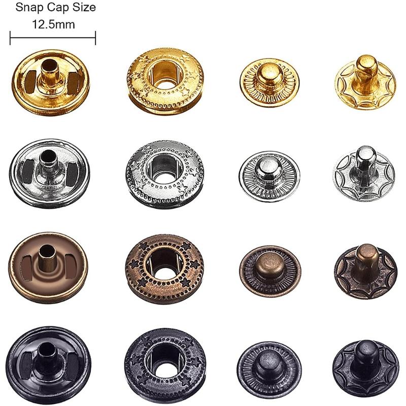 100 Sets12.5mm /0.49 Inches Metal Snaps Button Canvas Snaps Kit with Punch Pliers and 4 Pieces Fixing Tools