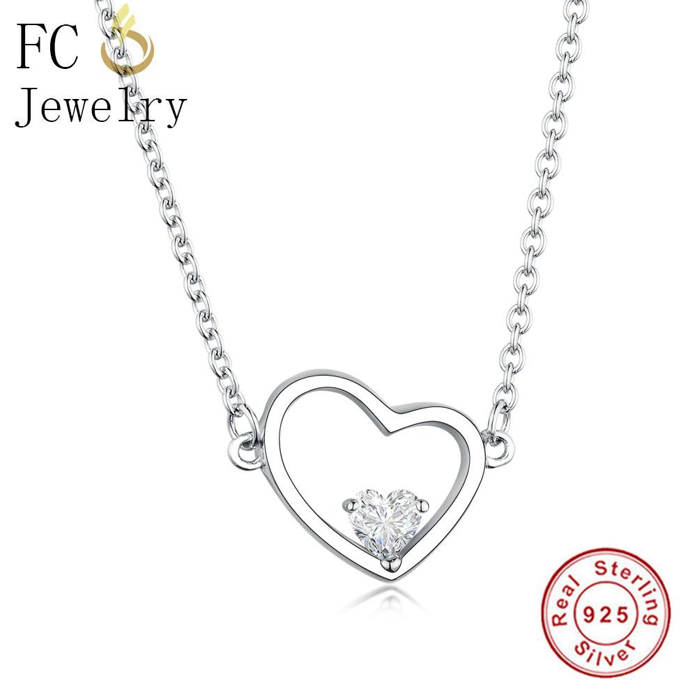 Jewelry 925 Sterling Silver Love Heart Natural Cz Zircons Pendant Necklace Femme Cuban Link Chain Choker Trinket Bijoux