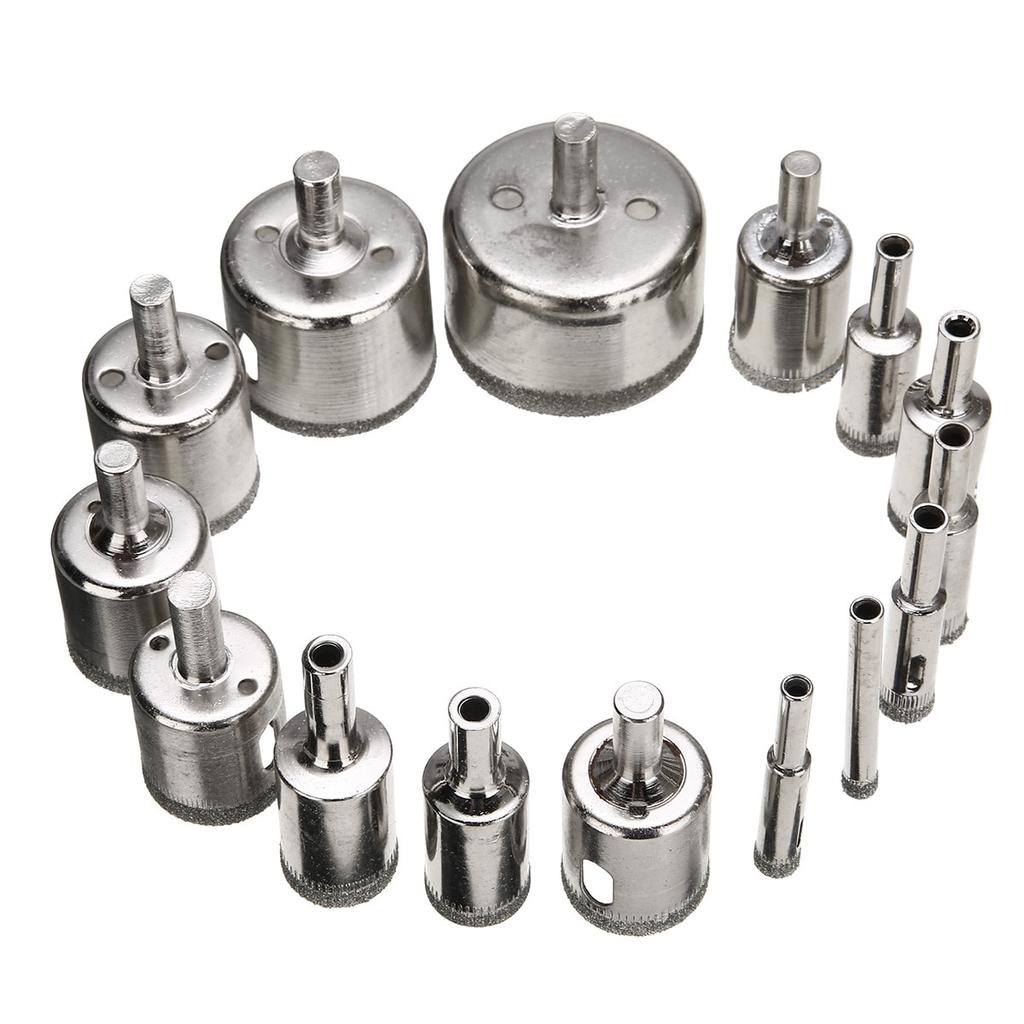 15pcs Diamond Coated Drill Bit Set Tile Marble Glass Ceramic Hole Saw Drilling Bits for Power Tools 6mm-50mm