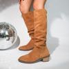 Fashion Big Size 43 Winter New Fashion Style Retro Brown Western Boots for Women Vintage Square Heels Slip On Knee High Boot Shoes