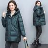 Winter Elegant Mother's Parkas Padded Jacket Thick Down Padded Jacket Vintage Hooded Cotton Coat Women's Mid-Length Jackets