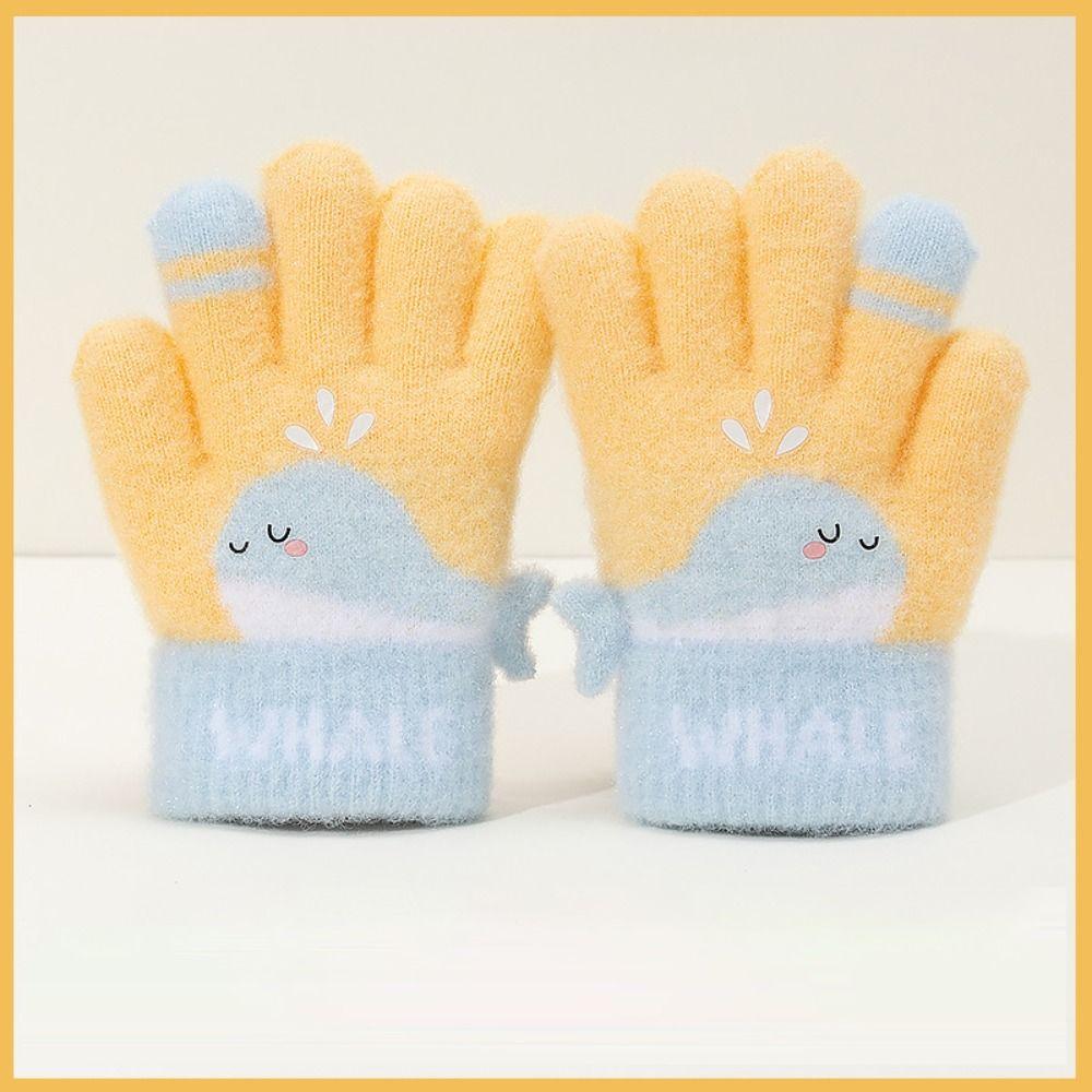 Cute Whale Winter Knitted Gloves Warm Plush Kids Gloves Cartoon Five-finger Gloves  Outdoor