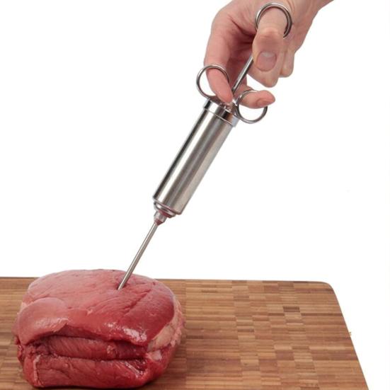 Meat Injector Kit Marinade Seasoner with Stainless Steel Needles for BBQ Grill Turkey Ergonomic Design