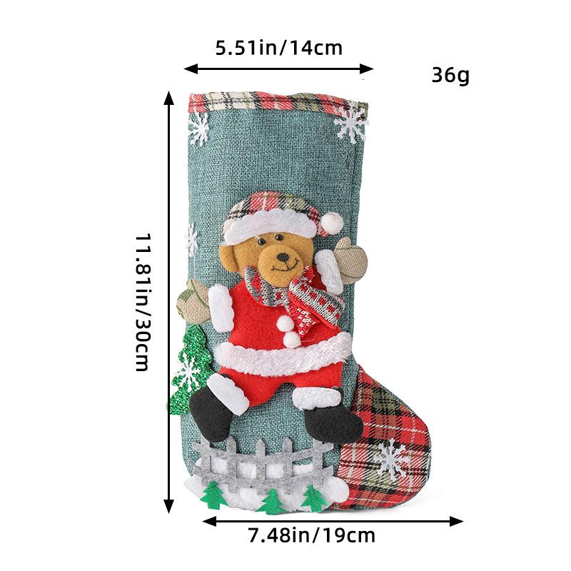 Linen Christmas Stocking Fence Christmas Gift Bag Christmas Tree Ornament Candy Bag Ornament