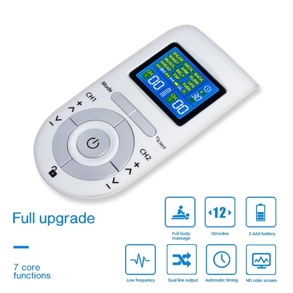 Digital 12 Modes Tens Machine Unit 4 Electrode Pads Relieve Fatigue Pulse Body Massage Electroestimulador EMS Muscle Stimulation