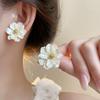 White Acrylic Flower Women's Stud Earrings Folded Florals Korean Fashion Sweet Petals Irregular Female Earrings 2026 New In