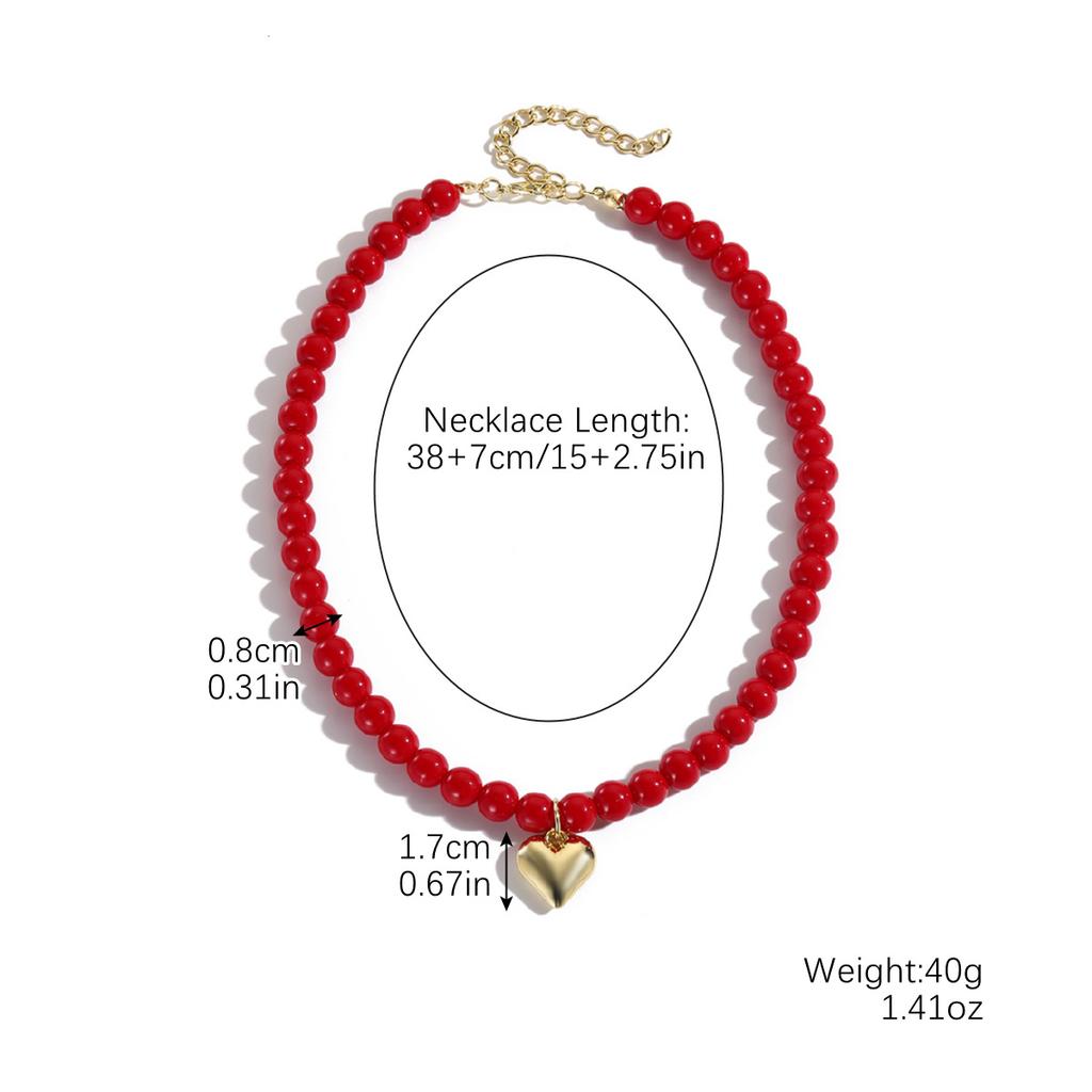Necklace for Women Ins Style Modern Red Peach Heart Necklace Light Luxury Retro Heart Necklace Female Hundred with High Class Sense Elegant Necklace