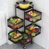 Kitchen Vegetable Rack Five Story Floor To Floor Circular Rotatable Vegetable Basket Fruit Corner Drain Tank with Pulley