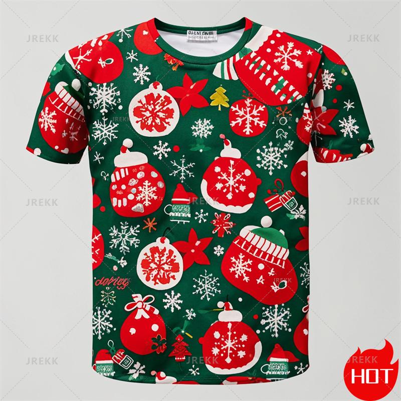 New Fashion 3D Printing Happy Christmas Boy Girls Tshirt Short Sleeve T Shirts Funny Xmas Graphic T-Shirts Y2k Mens Clothing Tees