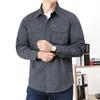 Men's Casual Loose-Fit Long-Sleeve Shirt - Solid Color, Large Size, Autumn Workwear with Pocket