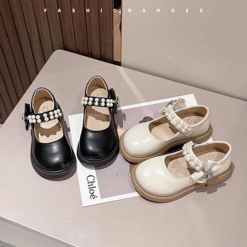 Girls' Small Leather Shoes 2025 Spring New Little Girl Versatile Single Shoes Medium and Small Children's Casual Single Shoes Soft-soled Bow