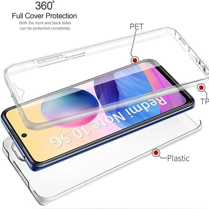 360 Degree Case Silicone Cover 2 In 1 Front+Back Soft Cover Redmi 10C 9 9AT 9A 9C NFC 10 Note 11 11S 9s 8T 8 Pro 10 10s Samsung A14 A34 A54 A24 5G