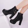 Fashion 2025 Women's High  Autumn Winter Chunky Heel Platform Shoes Side Zippers Ankle Boots Plus Size 33-42