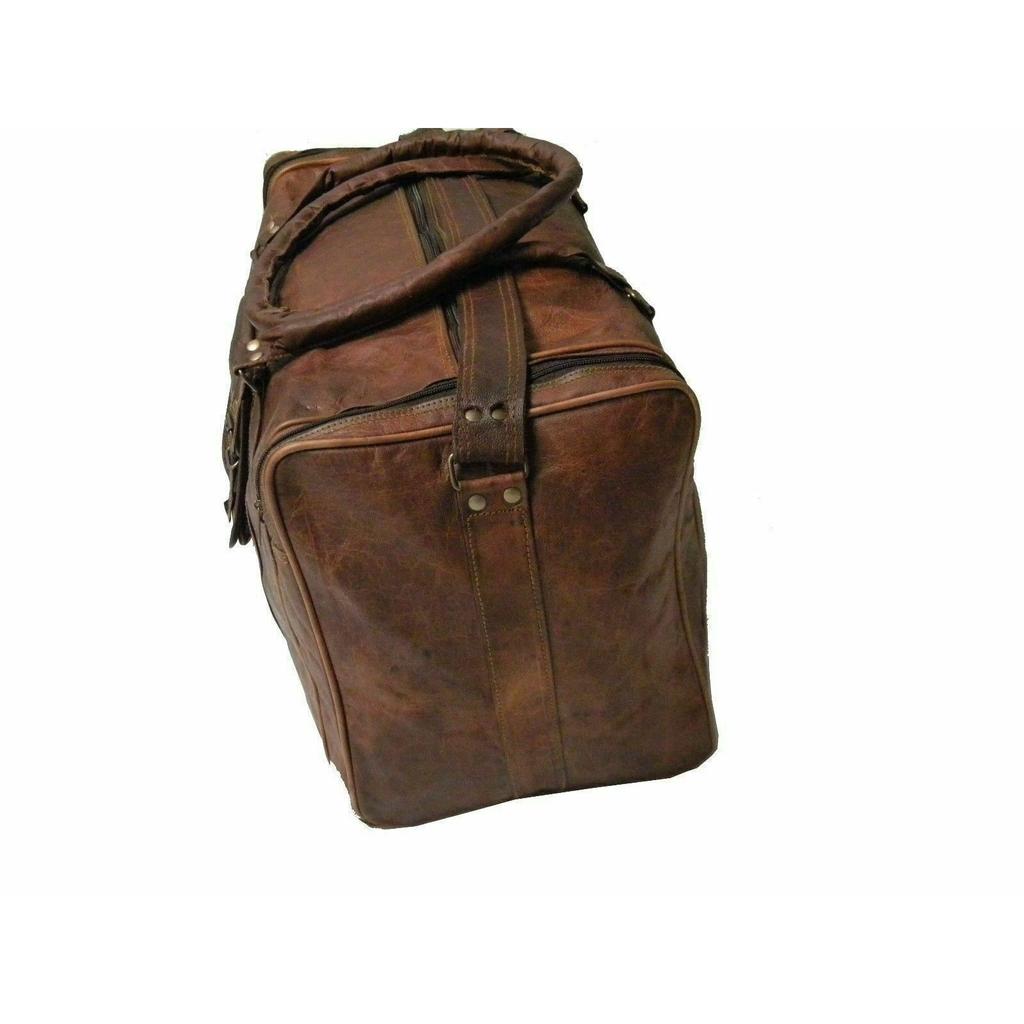 Men's Brown Goat Leather Vintage Genuine Travel Luggage Duffel Gym Bags Tote