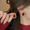 New Trendy Wine Red Water Drop Stud Earrings for Women Imitation Pearl Beads Side Korean Sweet Ear Accessories Brincos