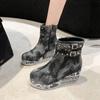 Thick Soled Boots Women Spring and Autumn 2024 New Denim Women's Boots Low Rise Casual Increase Height Shoes Female Mid-Calf