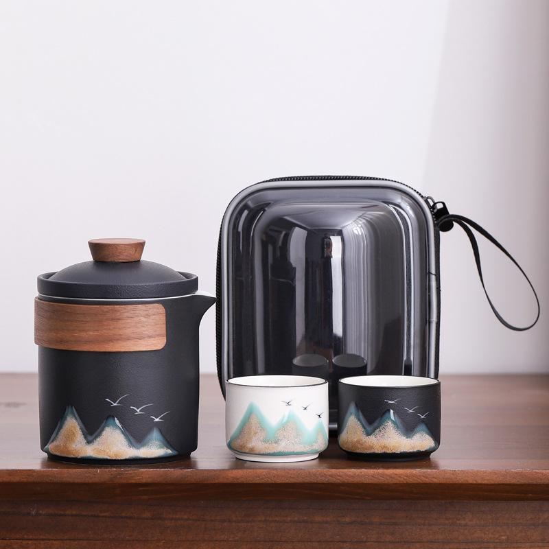 Coarse Pottery Yuanshan Kuaike Cup Camping Portable Outdoor Travel Tea Set Anti-scalding Tea Cup High-end Business Souvenir