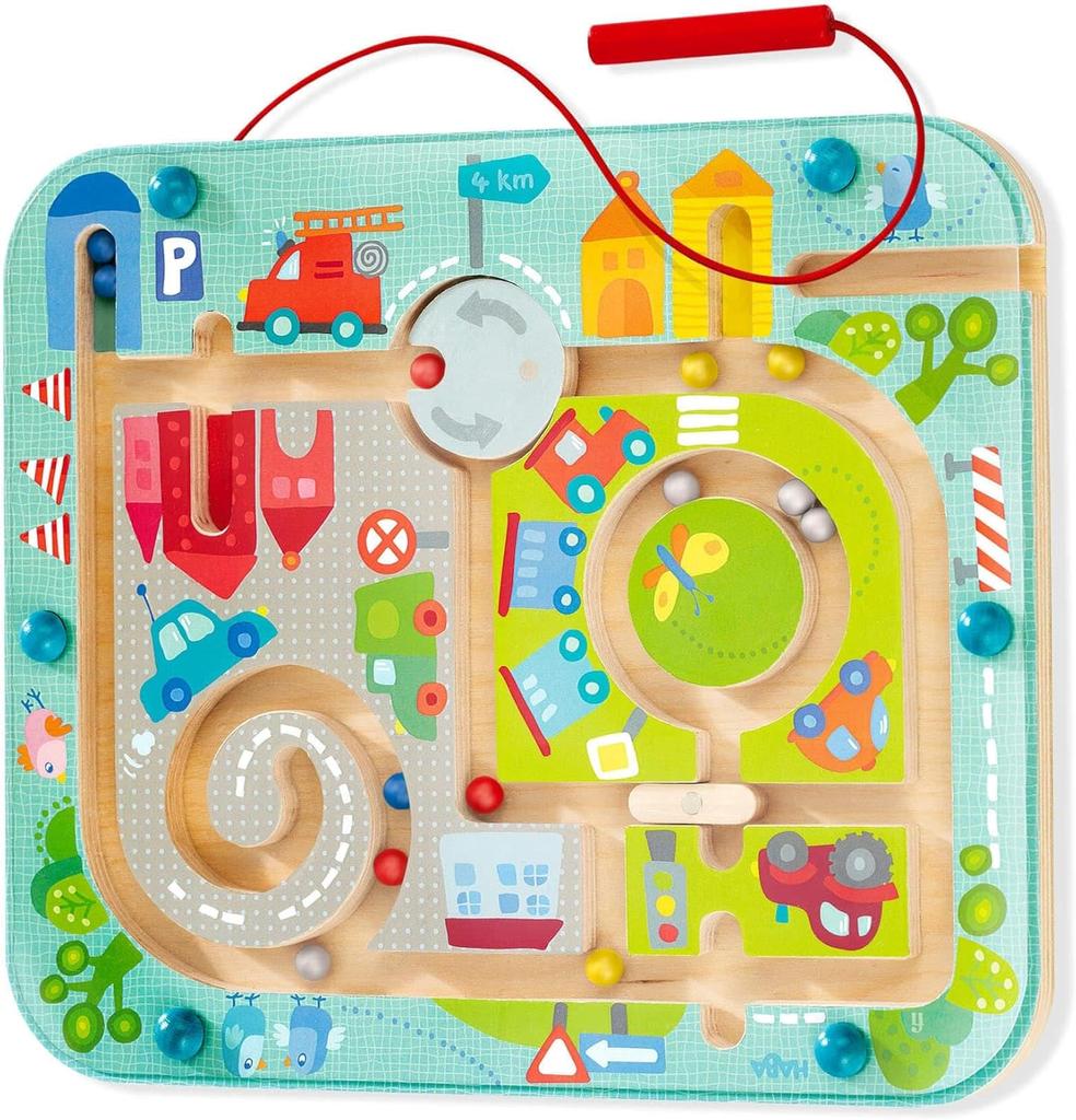 Haba 301056 - Magnetic Game City Labyrinth Educational Wooden Toy for Children from 2 Years and Above Training Logic and Fine Motor Skills