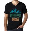 Men’s Vintage Tee Shirt Graphic T Shirt V Neck Wilderness India Deep Black