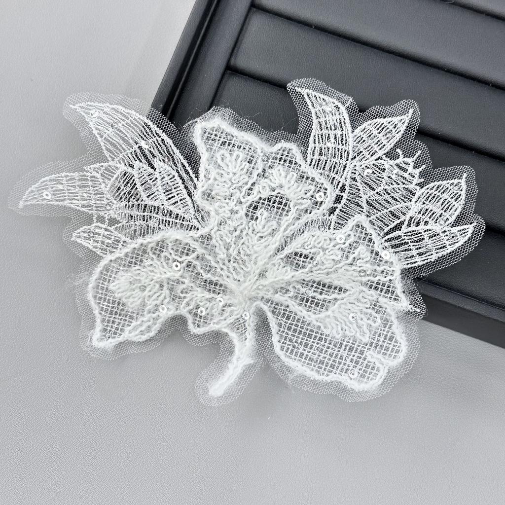 White Mesh Hollowed-Out Sequin Embroidery Flower Cloth Sticker Sweater T-Shirt Clothing Decoration Accessories Lace Lace Accessories
