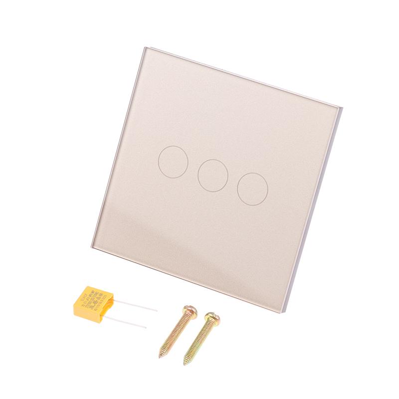 1/2/3Gang Touch Switch 1Way Type-C Usb Wall Sockets Light Switch With Power Sockets Glass Panel Gold