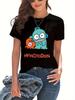 Hangyodon Graphic T-Shirt Retro Anime Tee Black Cartoon Print Anime T Shirt Playful Design Loose Fit Simple Design Harajuku