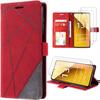 Case for Xiaomi Redmi Note 13 5G (not for 4G) and 2 Tempered Glasses, Full Shockproof Leather Effect Red