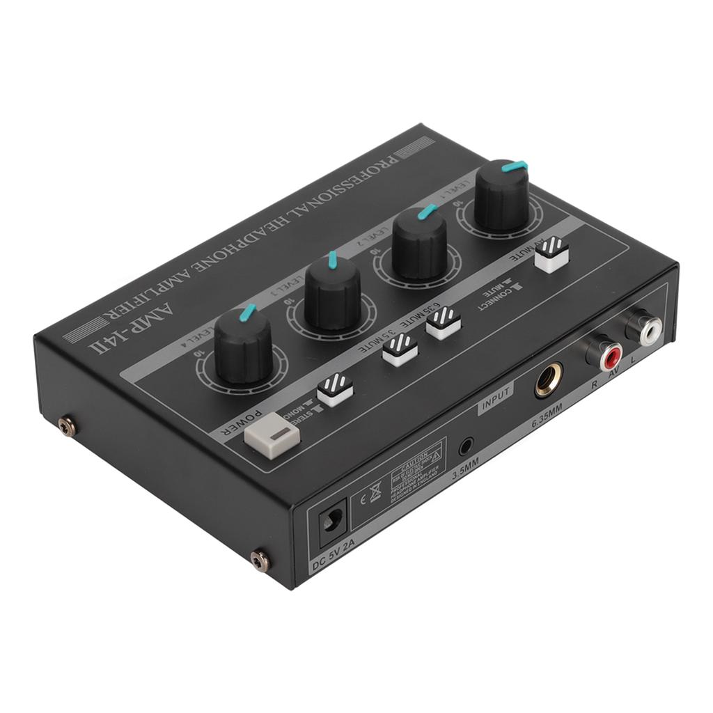 AMP?14II 4 Channel Headphone Amplifier Compact 4 Way Stereo Headphone Amplifier with 12V 2A Adaptor