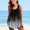 Women's Wide Shoulder Strap Swimsuit Rectangular Architectural Print Bikini Short Tank Top Swimsuit