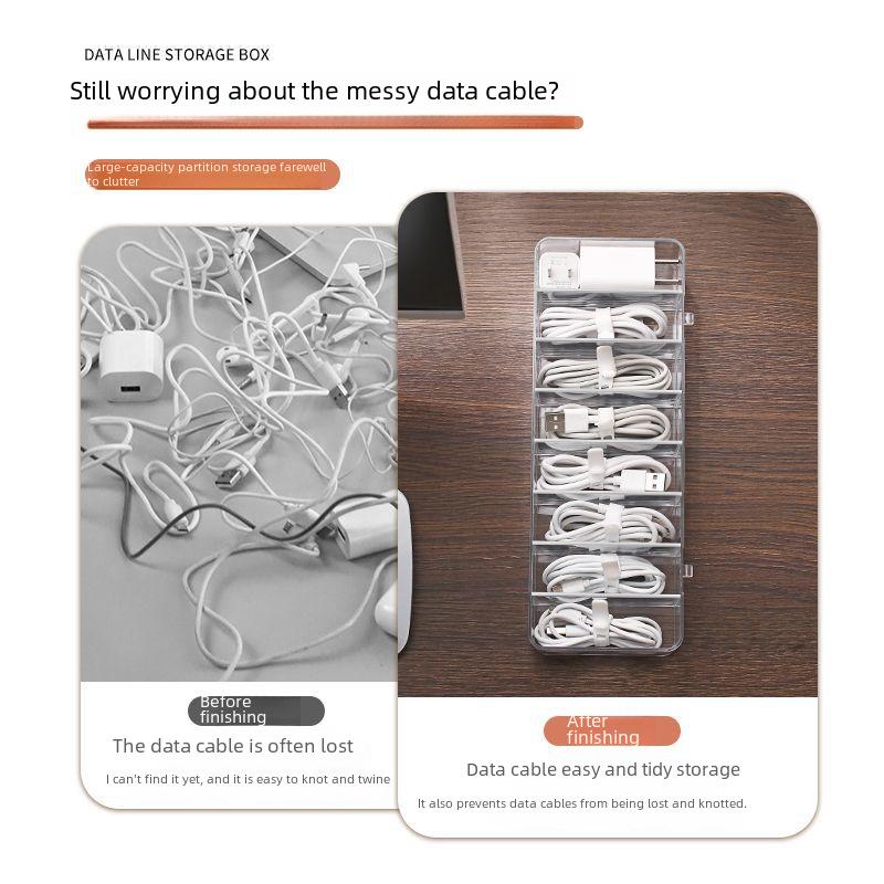 Dustproof Data Cable Storage Box with Transparent Cover & Mobile Charging Cable Organizer