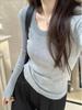 Korean Style U-Neck Slim Fit Long Sleeve Knit Top for Women
