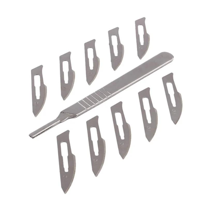 10pcs Carbon Steel Surgical Scalpel Blades Chisel PCB Dissecting Tool+1pc Handle
