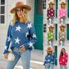 Autumn and Winter Pullover Temperament Commuter Elegant Round Neck Large Size Five-pointed Star Knitted Sweater Comfortable Women's Clothing