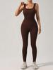 Seamless Ribbed Fitness Jumpsuit with Chest Pad