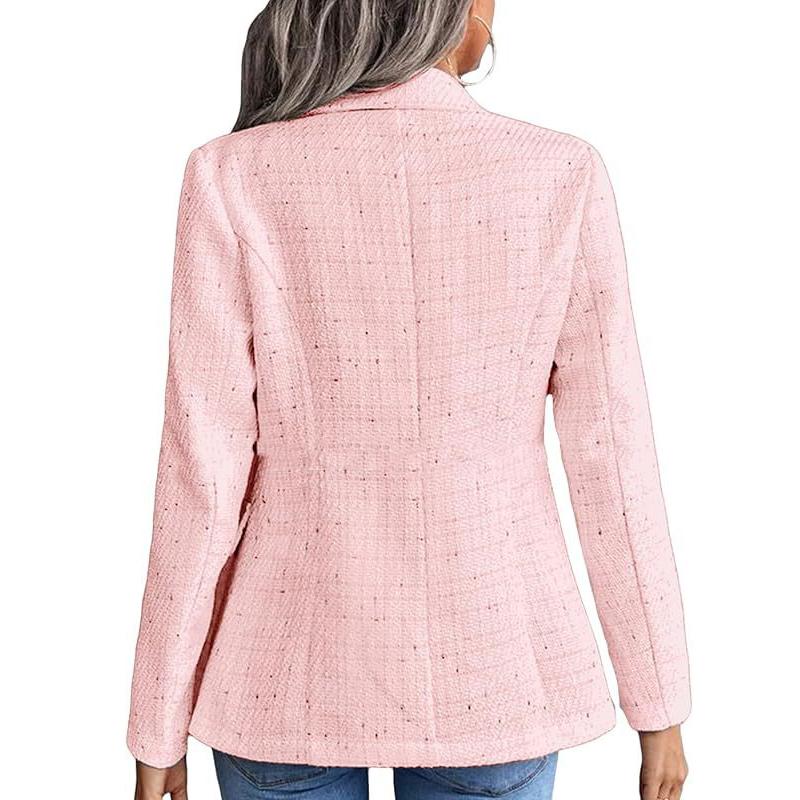 Tweed Women's Blazer Lapel Thin Coat Fashion Casual Top Commuter Single Breasted Long Sleeved Thin Jacket Spring and Autumn