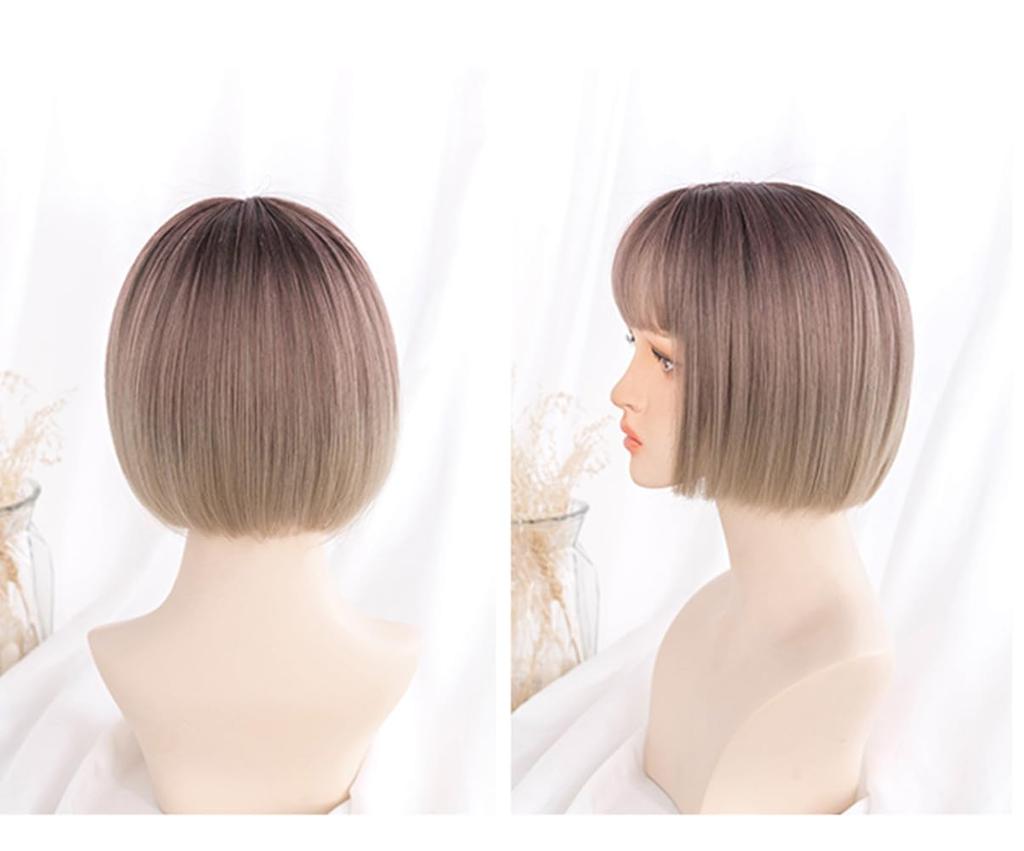 Eileen Bob Brown X Beige Wig Natural Fluffy Wig Straight Small Face Effect Net Included Women's