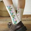 Winter Women Flower Socks Cotton Vintage Lolita White Socks For Girls Mid Tube Socks Harajuku Korean Style