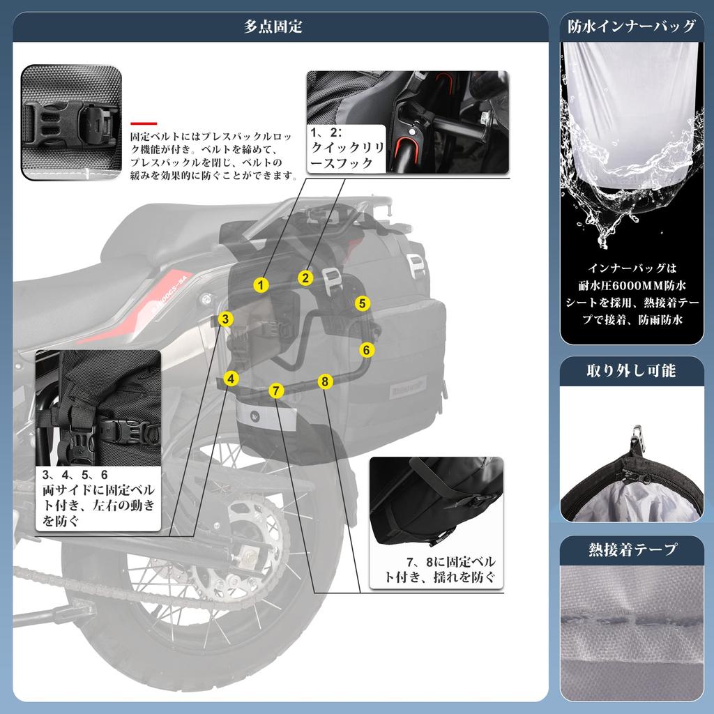 Rhinowalk Motorcycle Side 20L Large Soft Pannier Bags for Quick with Reflective One Universal Easy Black Bags, Waterproof, Capacity, Off-Road