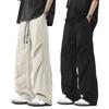 Men's Baggy Trousers Spring Summer Drawstring Waist Cargo Pants Solid Color Wide Leg Trousers
