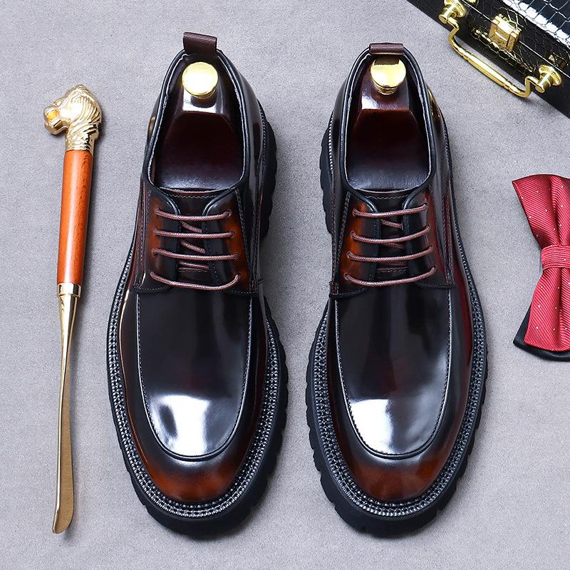 Italian Patent Leather Mens Dress Shoes Luxury Brand Handmade Fashion Platform Elegant Genuine Leather Wedding Oxfords Shoes Man